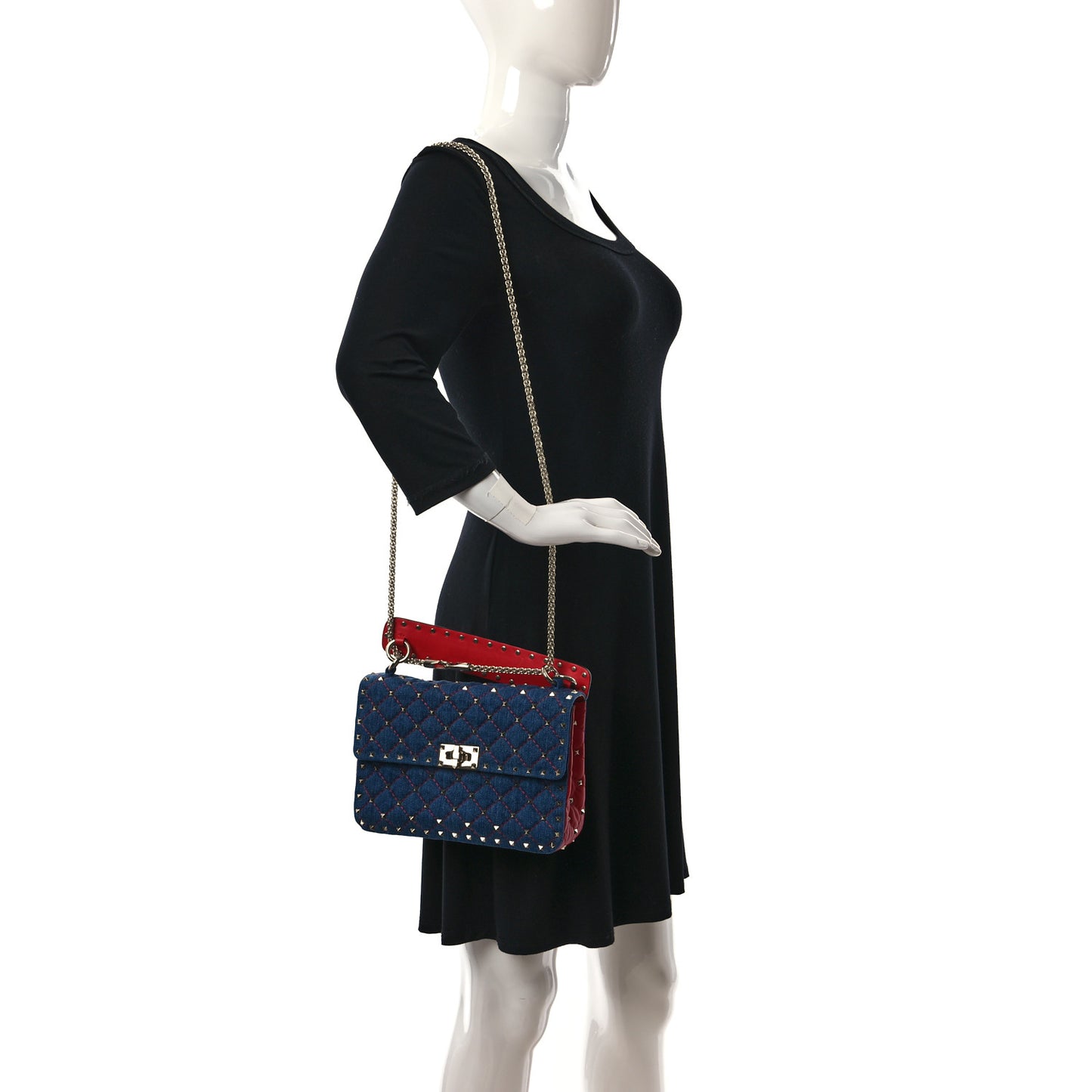 Denim Nappa Medium Rockstud Spike Shoulder Bag Denim Rouge