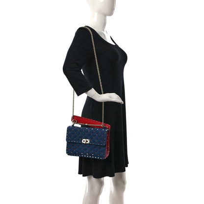 Valentino Garavani Denim Nappa Medium Rockstud Spike Shoulder Bag Denim Rouge 2 of 8