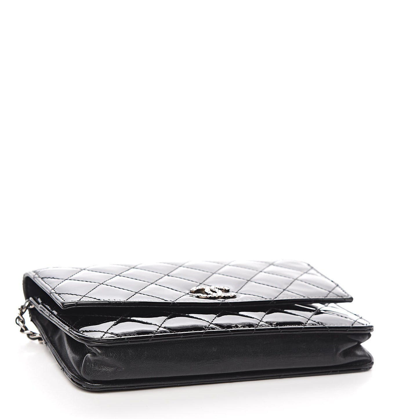 Patent Quilted Brilliant Wallet On Chain WOC Black