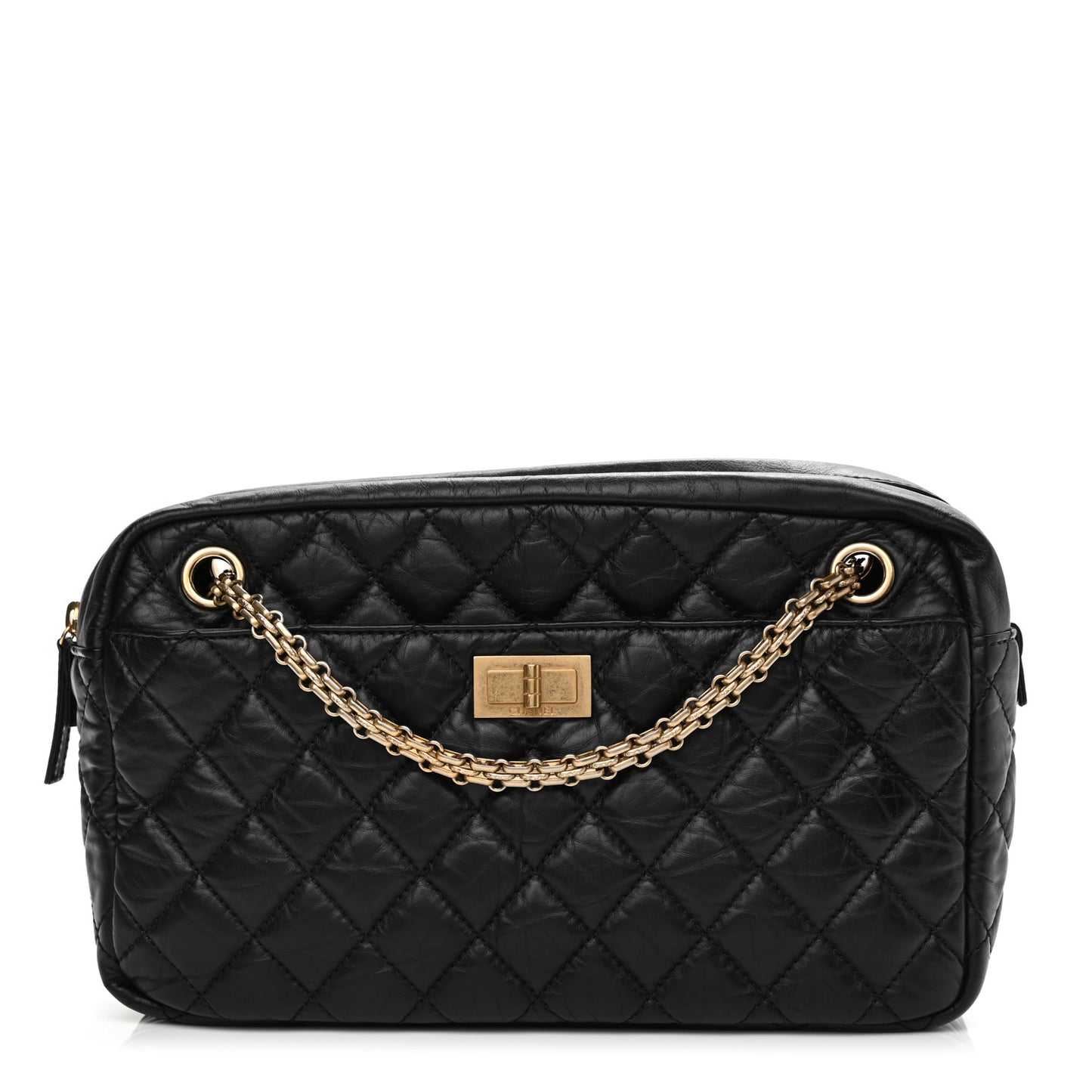 Aged Calfskin Quilted Medium Reissue Camera Case Black