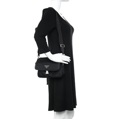 Prada Re-Nylon Saffiano Pocket Single Snap Buckle Shoulder Bag Black 2 of 12