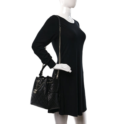 Chanel Grained Calfskin Quilted Medium CC Chain Bucket Drawstring Bag Black 3 of 8