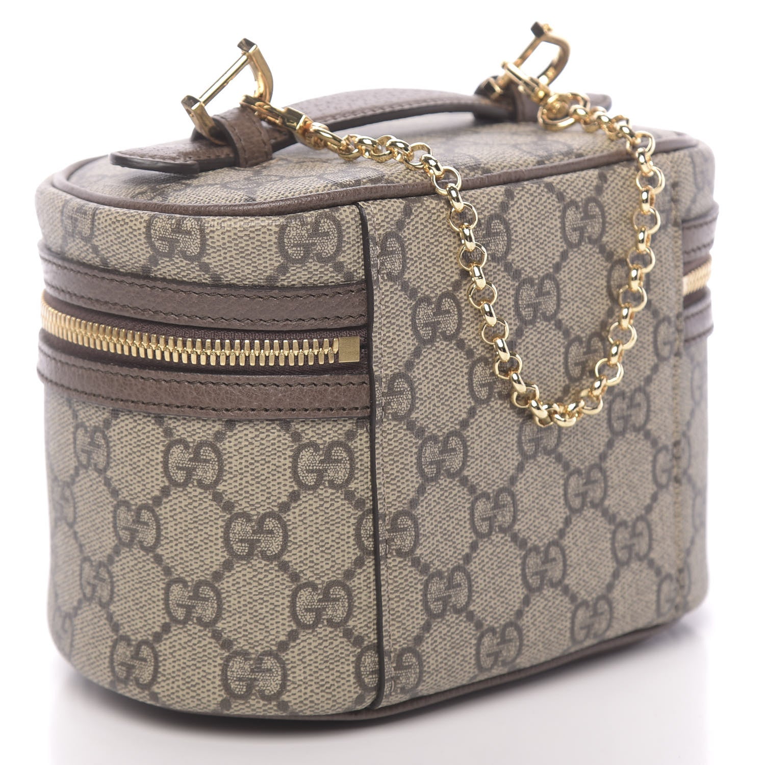 Gucci GG Supreme Monogram Textured Calfskin Web Ophidia Vanity Cosmetic Case Beige Ebony New Acero 3 of 11