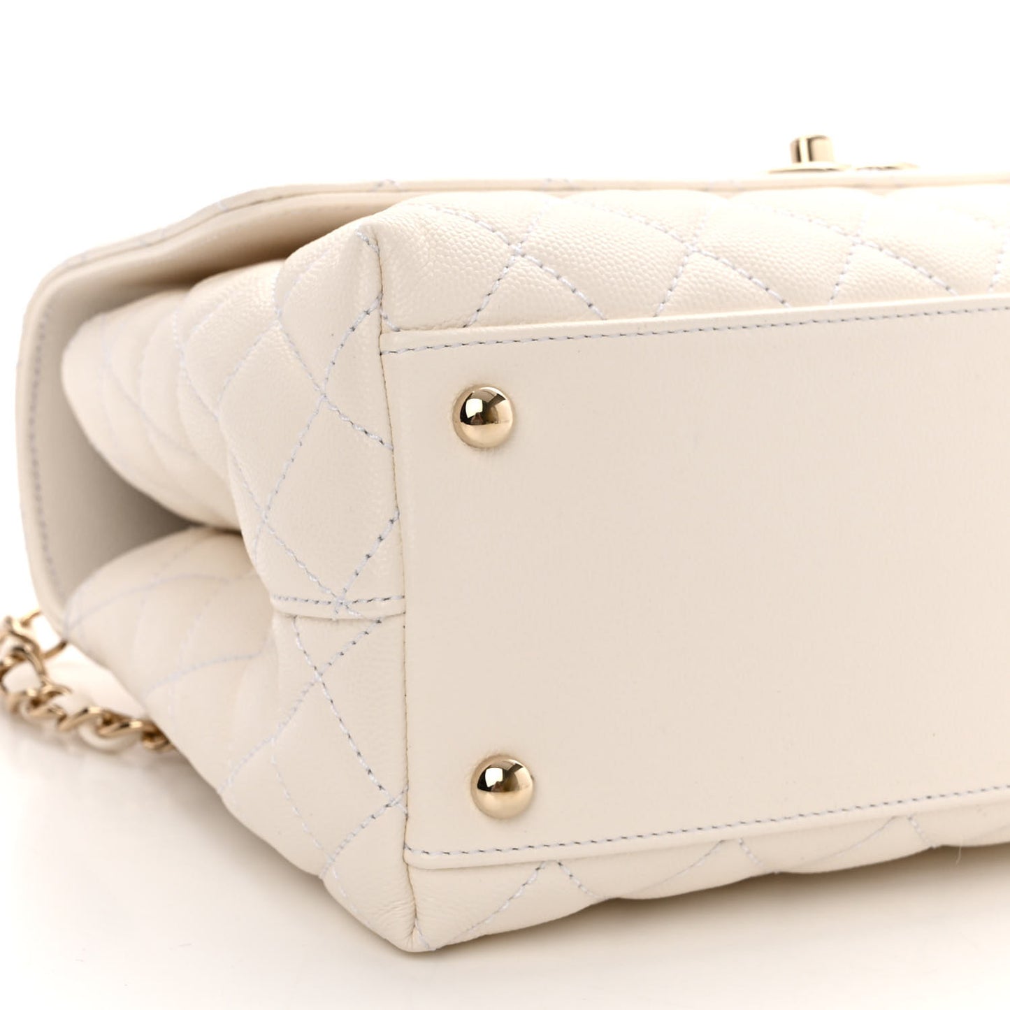 Caviar Quilted Small Coco Handle Flap White