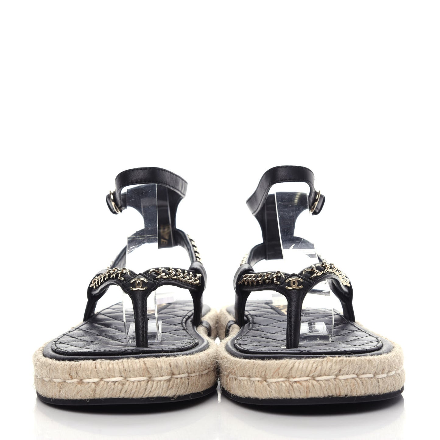 Lambskin Chain CC Thong Espadrille Sandals 40 Black
