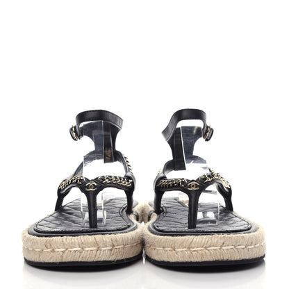 Chanel Lambskin Chain CC Thong Espadrille Sandals 40 Black 2 of 8