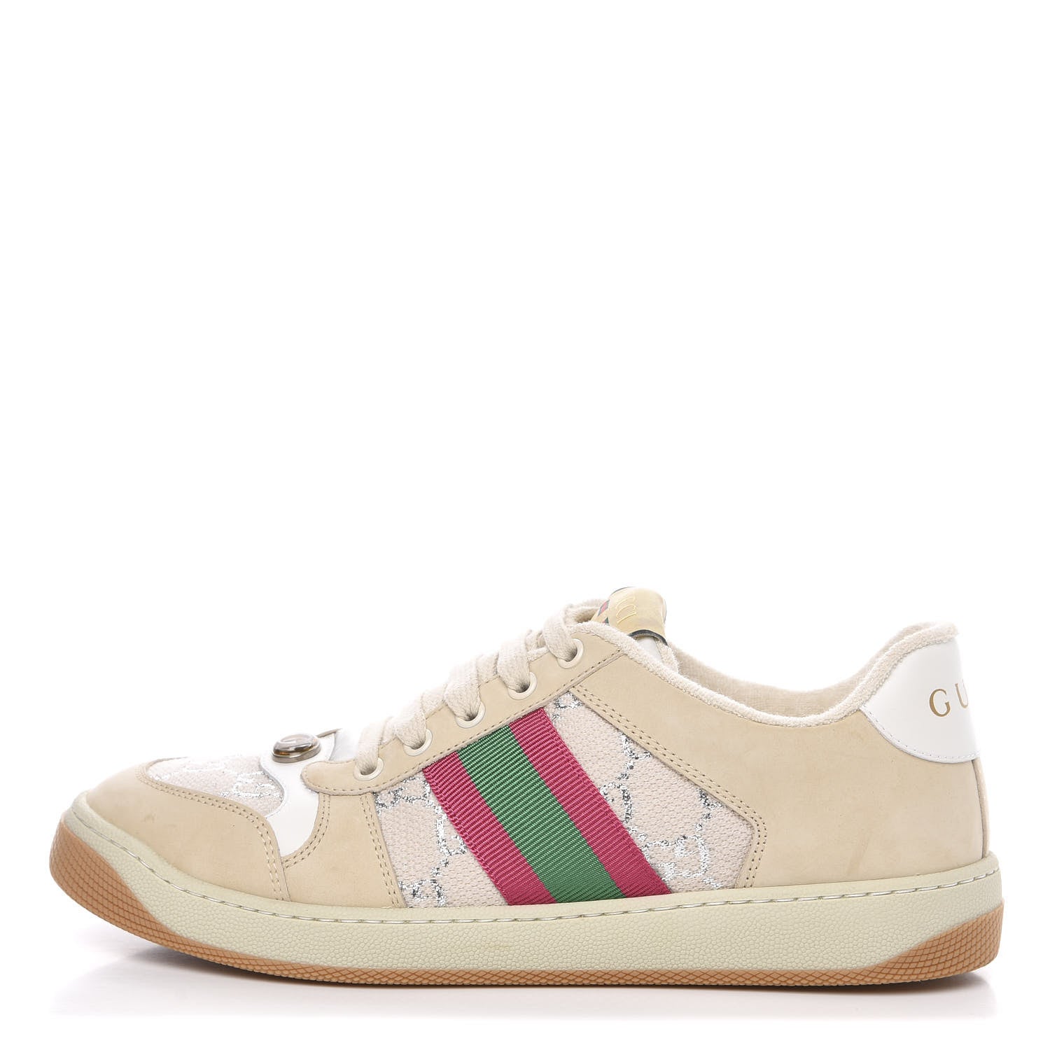 Gucci Lame GG Monogram Nubuck Web Screener Sneakers 39 Gardenia Silver Dusty Milk White 1 of 8