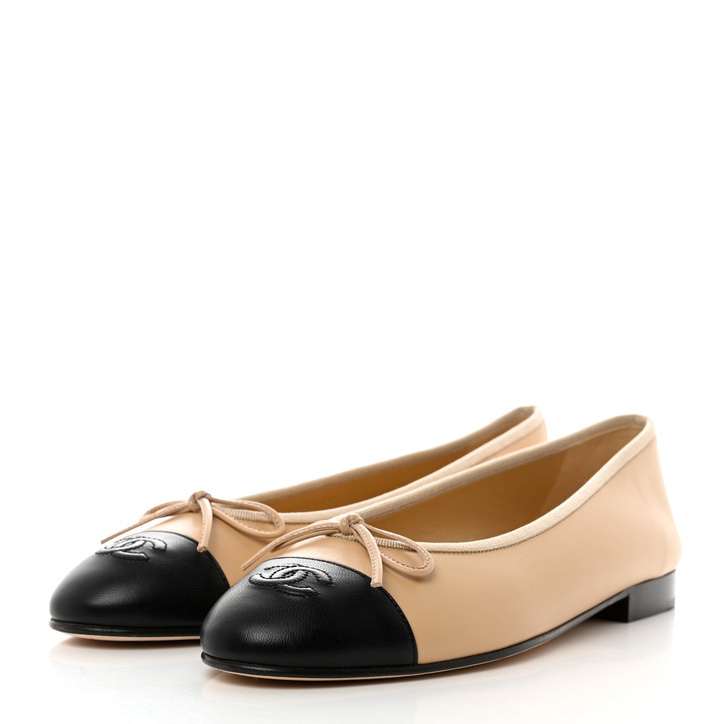 Lambskin Cap Toe CC Ballerina Flats 40.5 Beige Black
