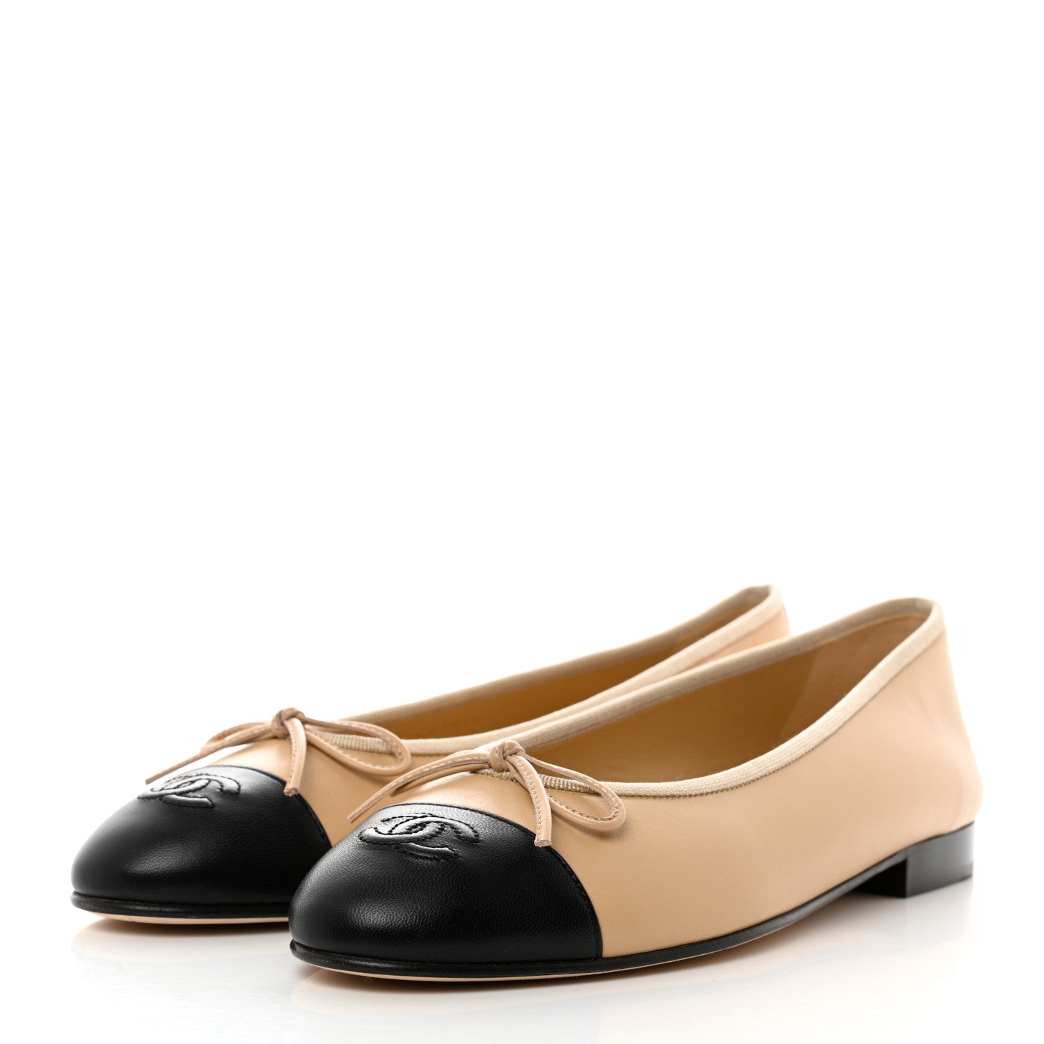 Chanel Lambskin Cap Toe CC Ballerina Flats 40.5 Beige Black 3 of 9