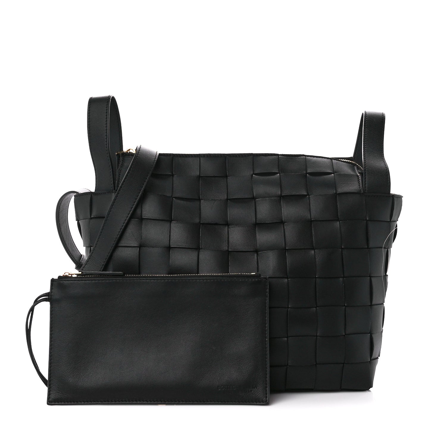 Lambskin Maxi Intrecciato Bowling Cassette Shoulder Bag Black