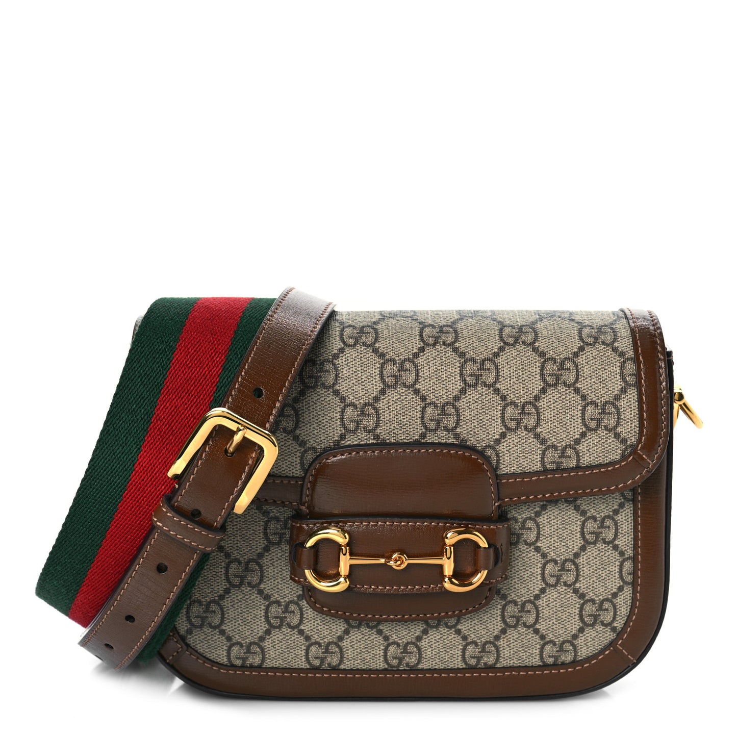 GG Supreme Monogram Web Mini Horsebit 1955 Shoulder Bag Beige Brown Sugar