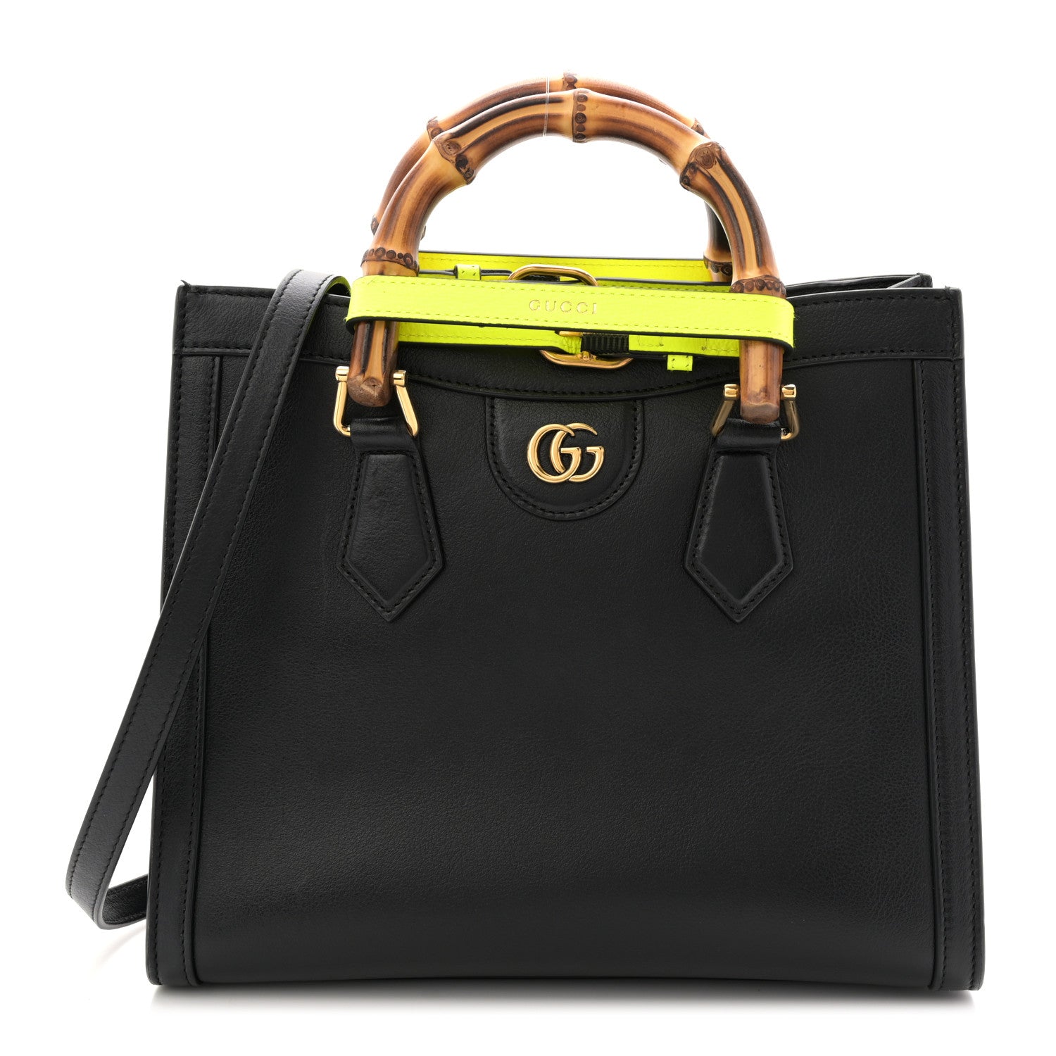Gucci Calfskin Small Diana Tote Bag Black Yellow Fluo 1 of 11