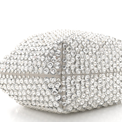 Valentino Garavani Satin Rhinestone Embellished Small Carry Secrets Bucket Bag Silver 8 of 10