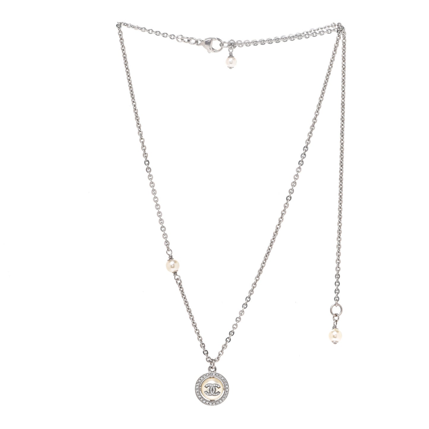 Pearl Crystal CC Necklace Silver