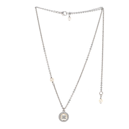 Chanel Pearl Crystal CC Necklace Silver 3 of 6