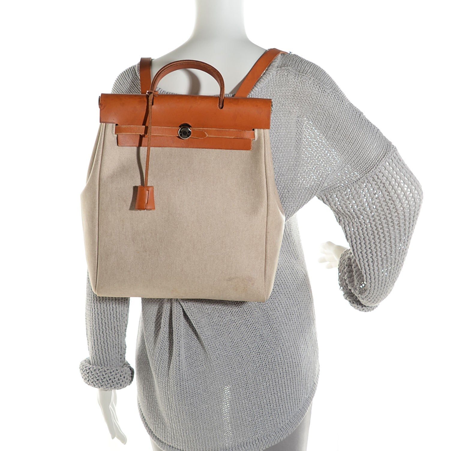 Hermes Toile Vache Calfskin Herbag 30 PM Backpack Natural 2 of 15