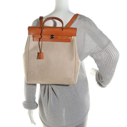 Hermes Toile Vache Calfskin Herbag 30 PM Backpack Natural 2 of 15