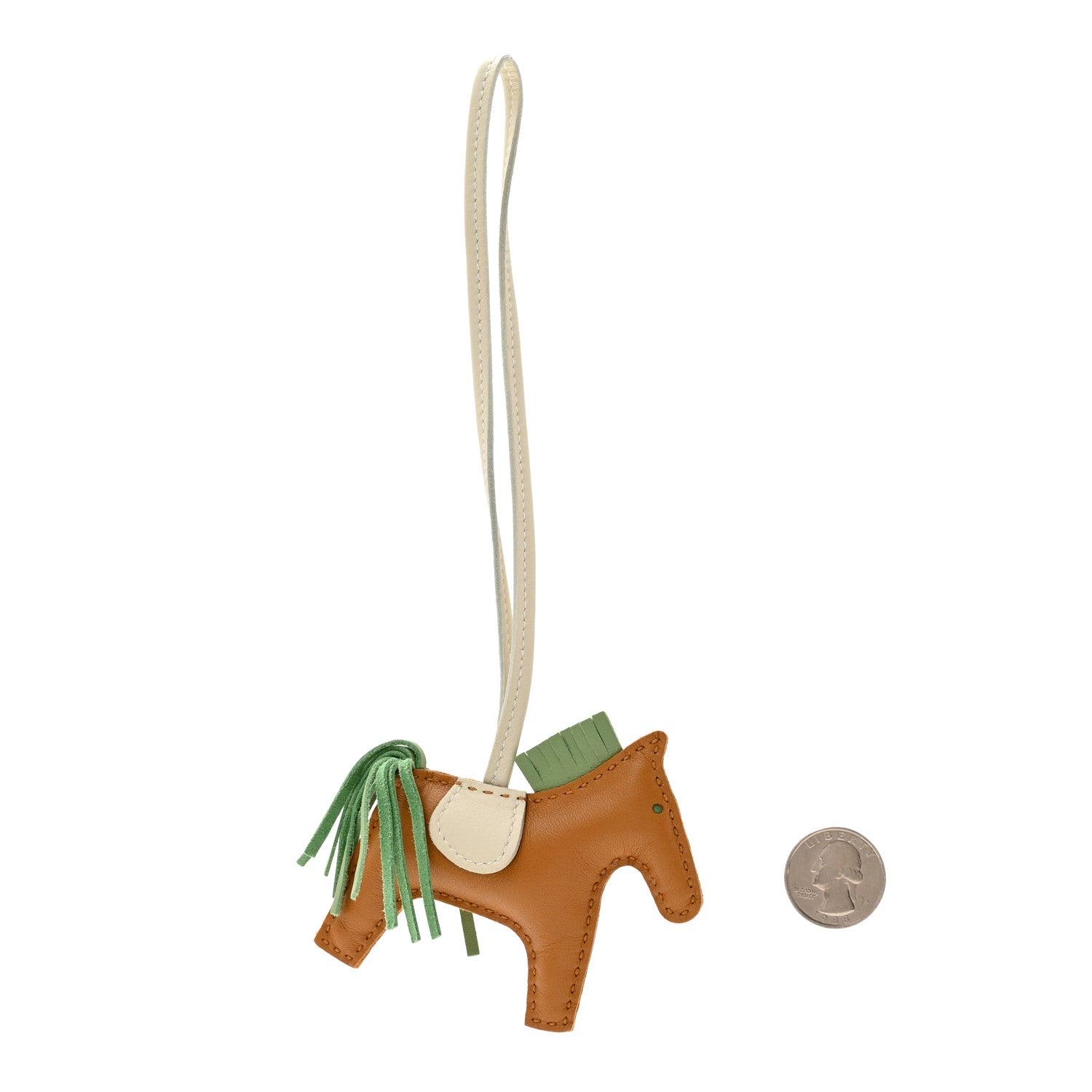 Hermes Milo Lambskin Grigri Rodeo Horse Bag Charm PM Sesame Vert Criquet Craie 2 of 4