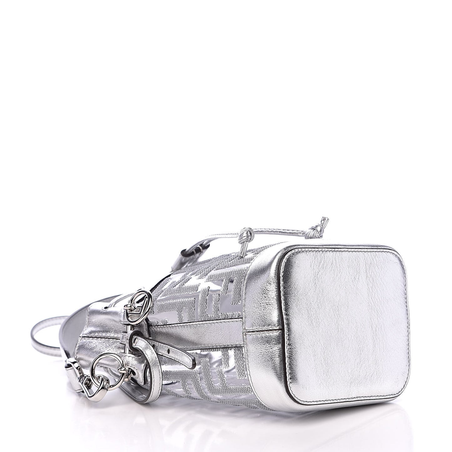 PVC Vitello Catalan Mirror Sequin F is Fendi FF Mini Mon Tresor Bucket Bag Argento