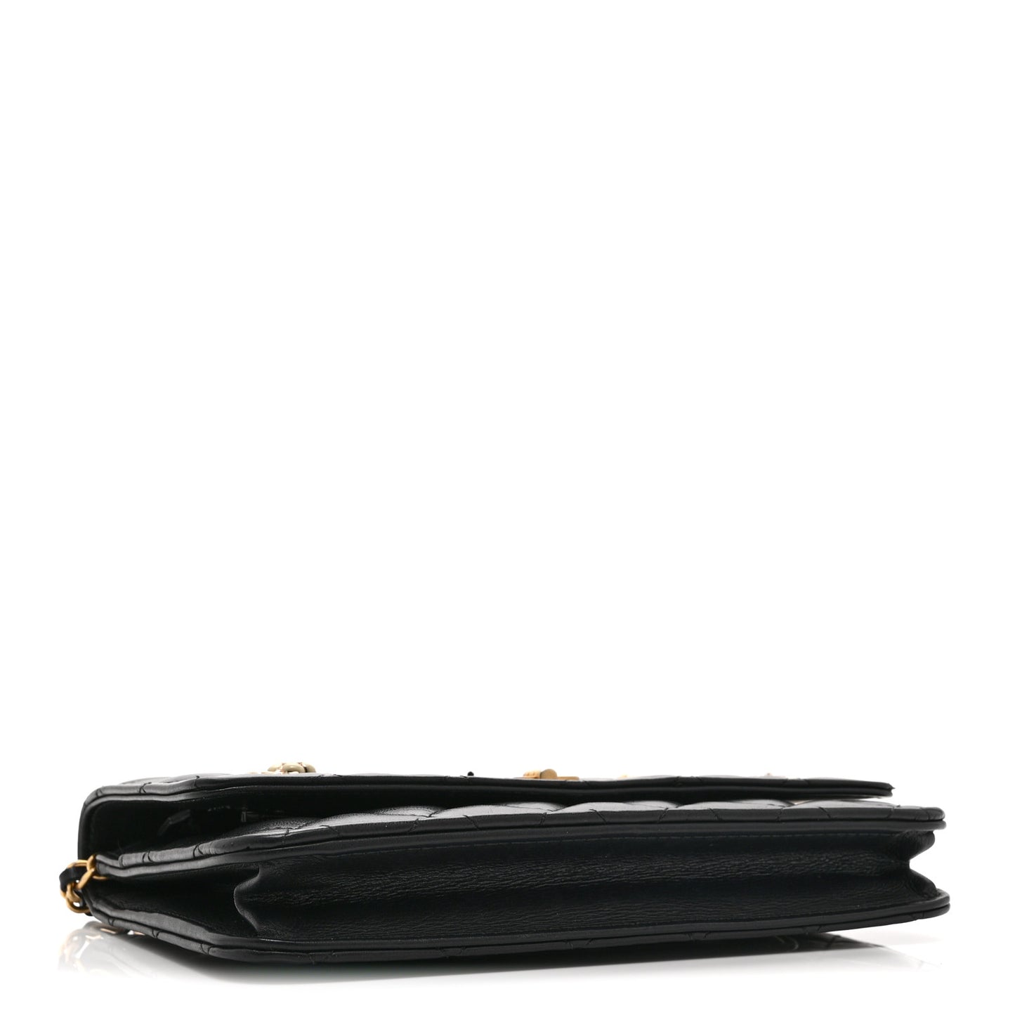 Aged Calfskin Quilted Lucky Charms 2.55 Reissue Wallet On Chain WOC Black