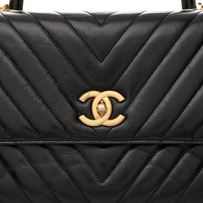 Chanel Calfskin Lizard Chevron Quilted Medium Coco Handle Flap Black 8 of 15