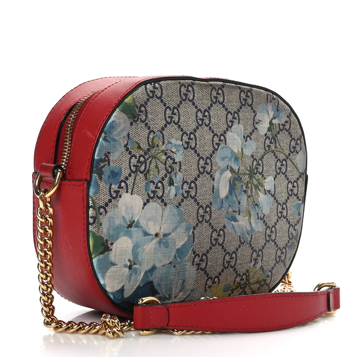 GG Supreme Monogram Blooms Mini Chain Shoulder Bag Beige Blue Navy Hibiscus Red