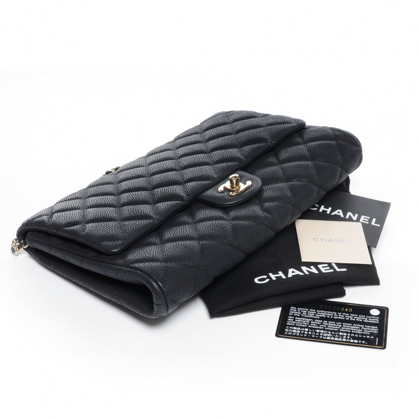 Iridescent Caviar Flap Clutch Bag Black