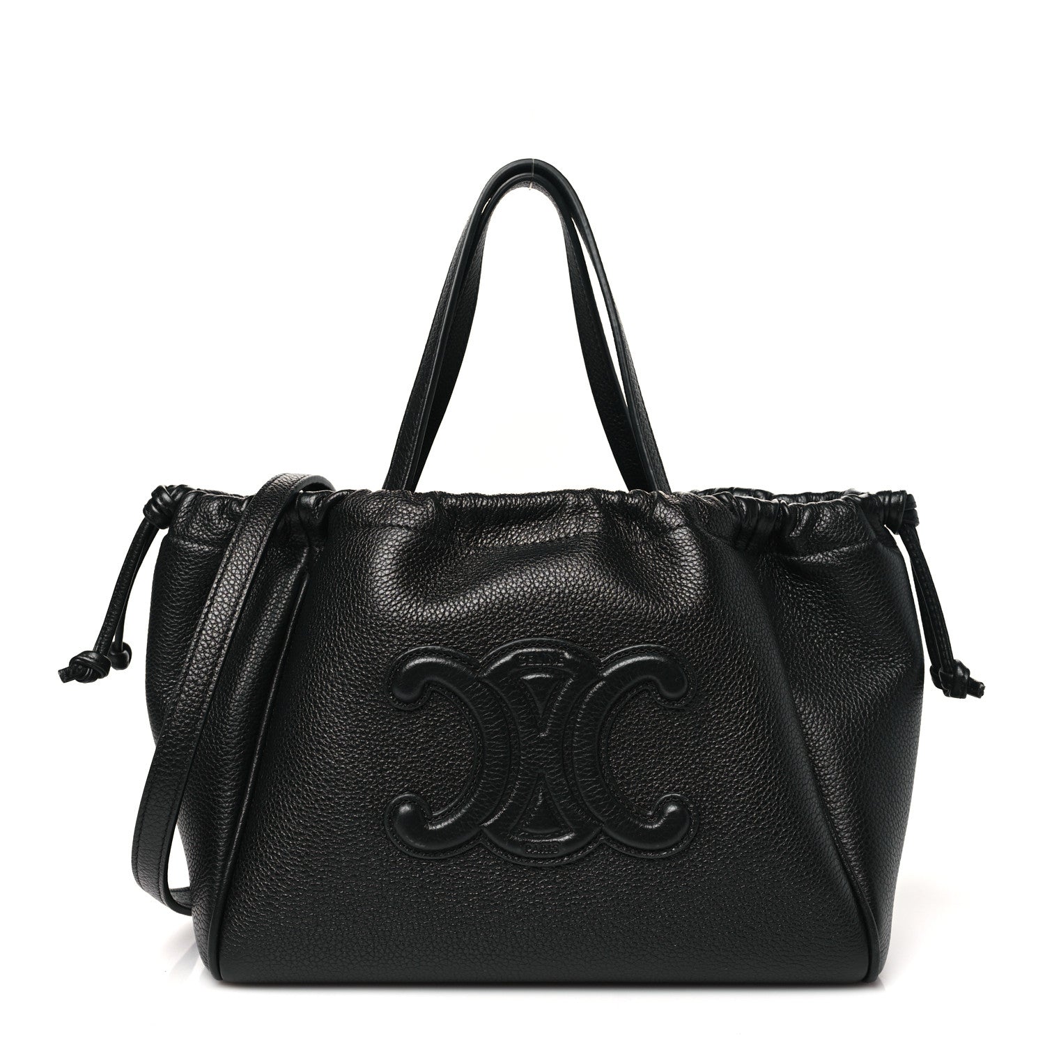 Celine Grained Calfskin Cuir Triomphe Small Cabas Drawstring Black 1 of 10
