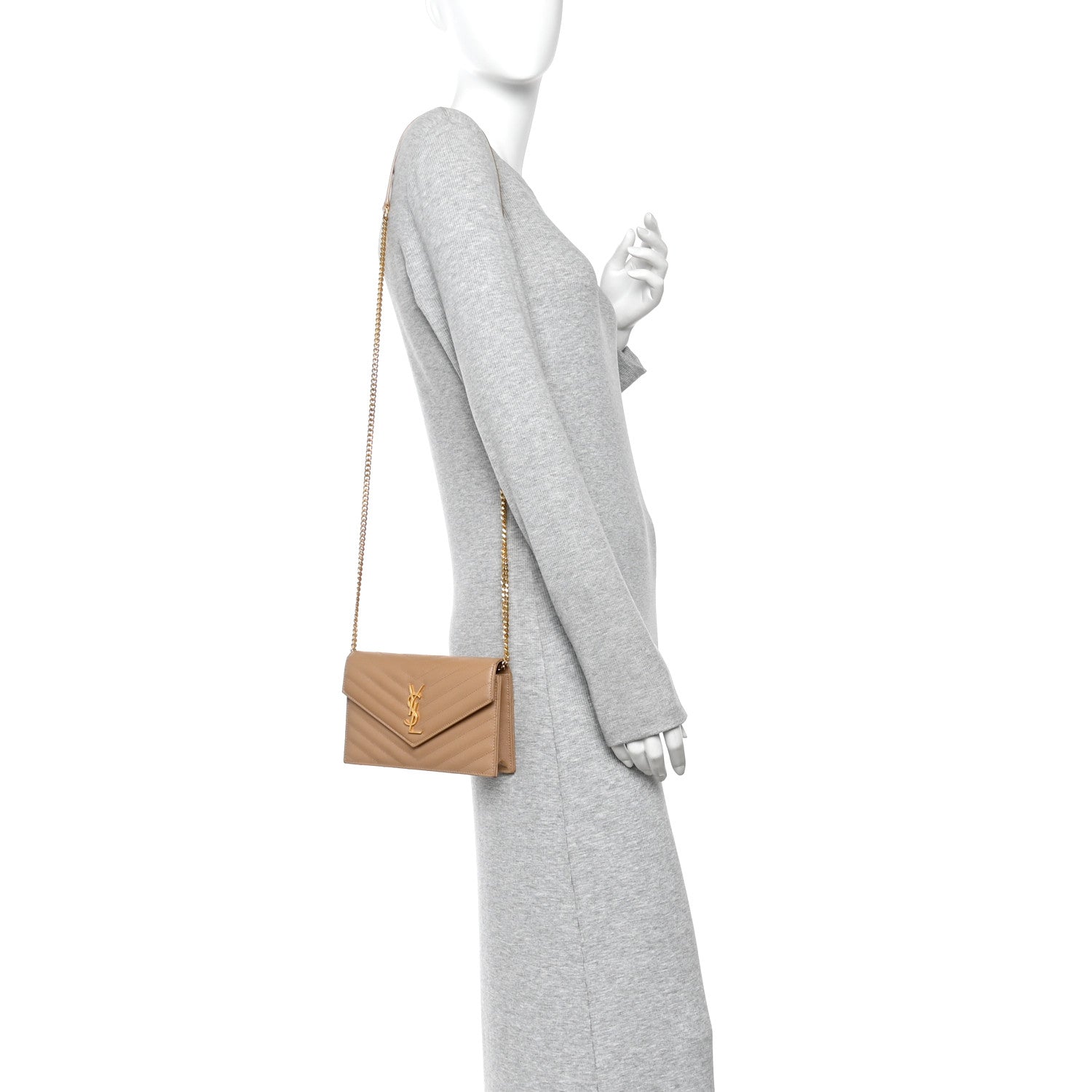Saint Laurent Grain De Poudre Matelasse Chevron Monogram Envelope Chain Wallet Cork 2 of 12