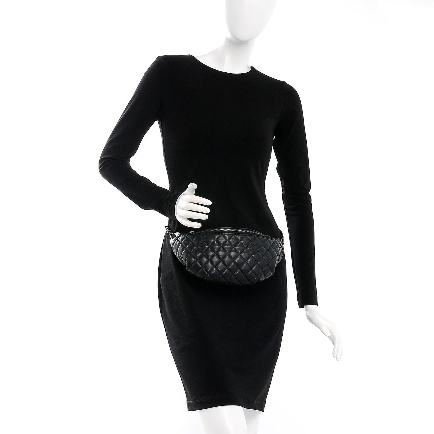 Lambskin Quilted Banane Waist Bag Fanny Pack Black