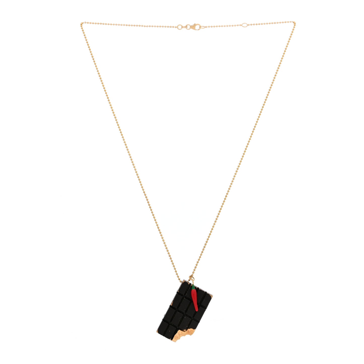 18K Yellow Gold Enamel Chocolate Bar Necklace Multicolor