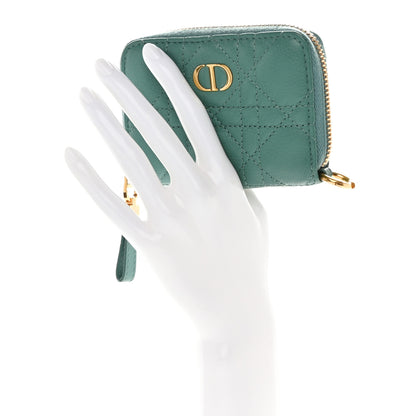Christian Dior Grained Calfskin Supple Cannage Caro Compact Wallet Vert Tundra 2 of 8