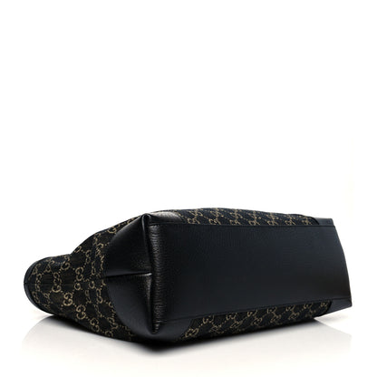 Gucci Jacquard Black Denim GG Monogram Medium Ophidia Shopping Tote Black Ivory 4 of 11