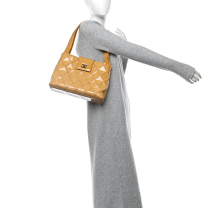 Chanel Patent Quilted Shoulder Bag Beige 2 of 13