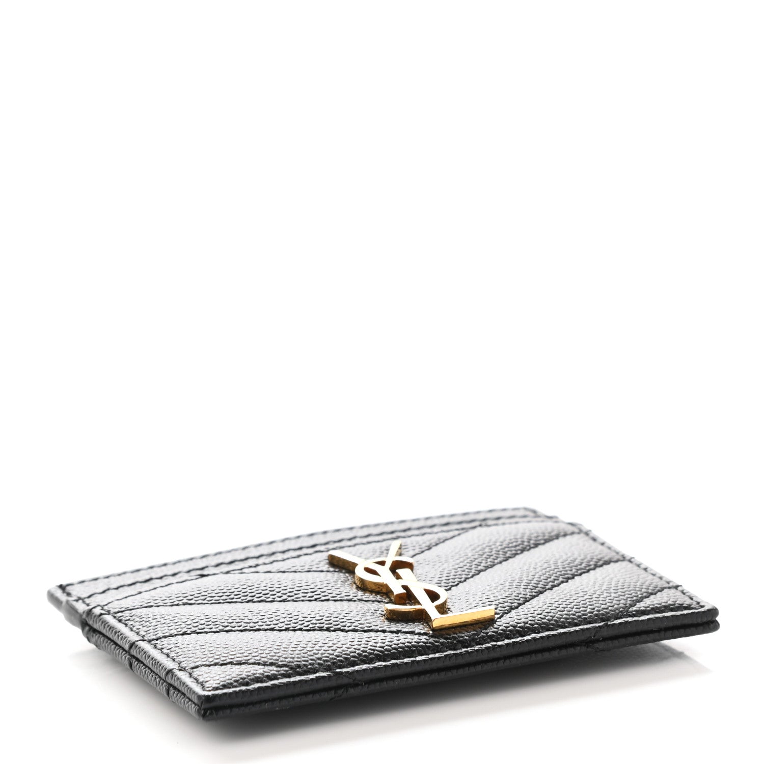 Saint Laurent Grain De Poudre Matelasse Chevron Monogram Credit Card Case Black 4 of 9