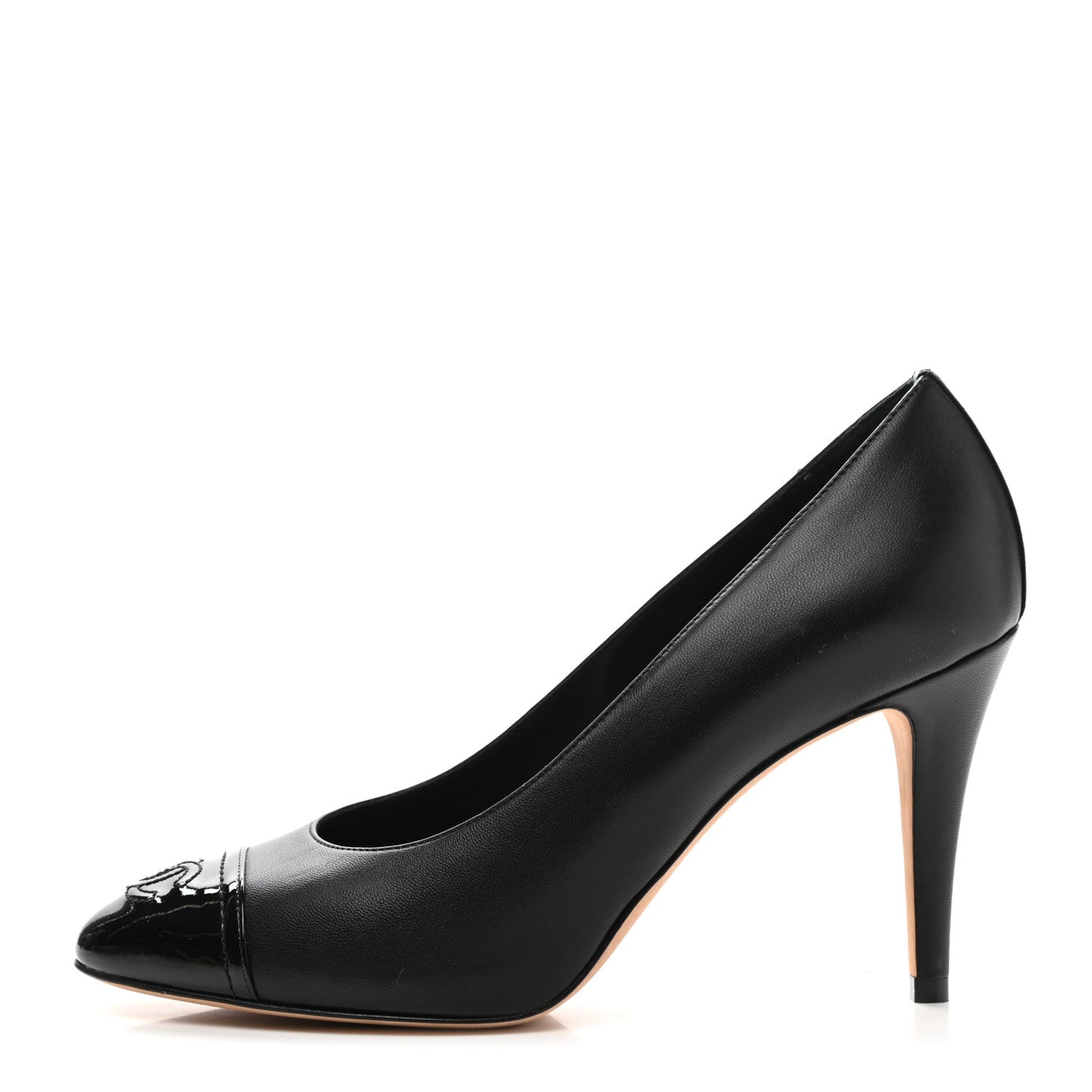 Lambskin Patent Calfskin Cap Toe CC Pumps 37 Black