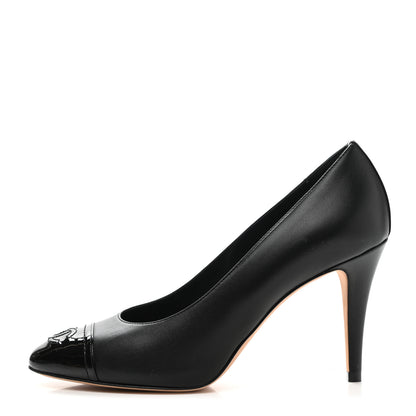 Chanel Lambskin Patent Calfskin Cap Toe CC Pumps 37 Black 1 of 9