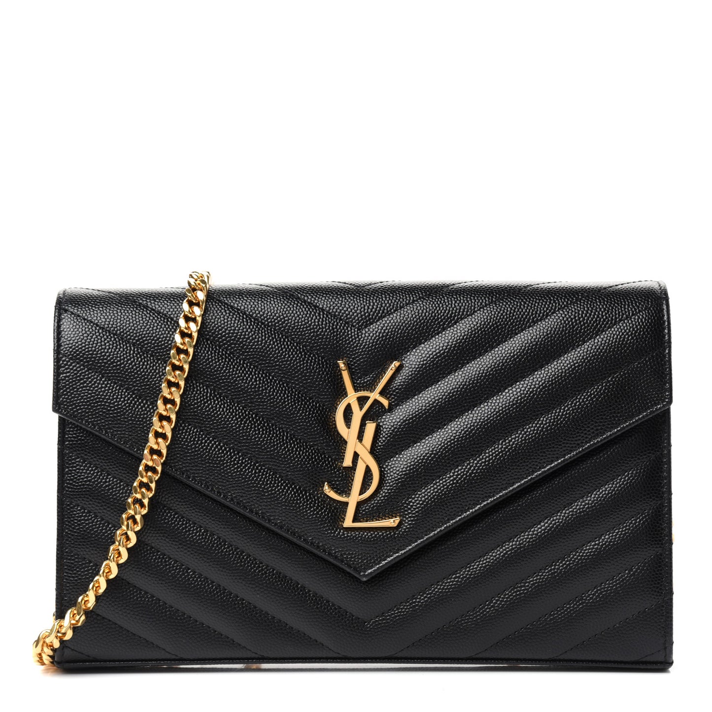 Grain De Poudre Matelasse Chevron Monogram Chain Wallet Black