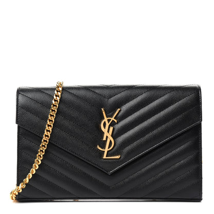 Saint Laurent Grain De Poudre Matelasse Chevron Monogram Chain Wallet Black 1 of 10