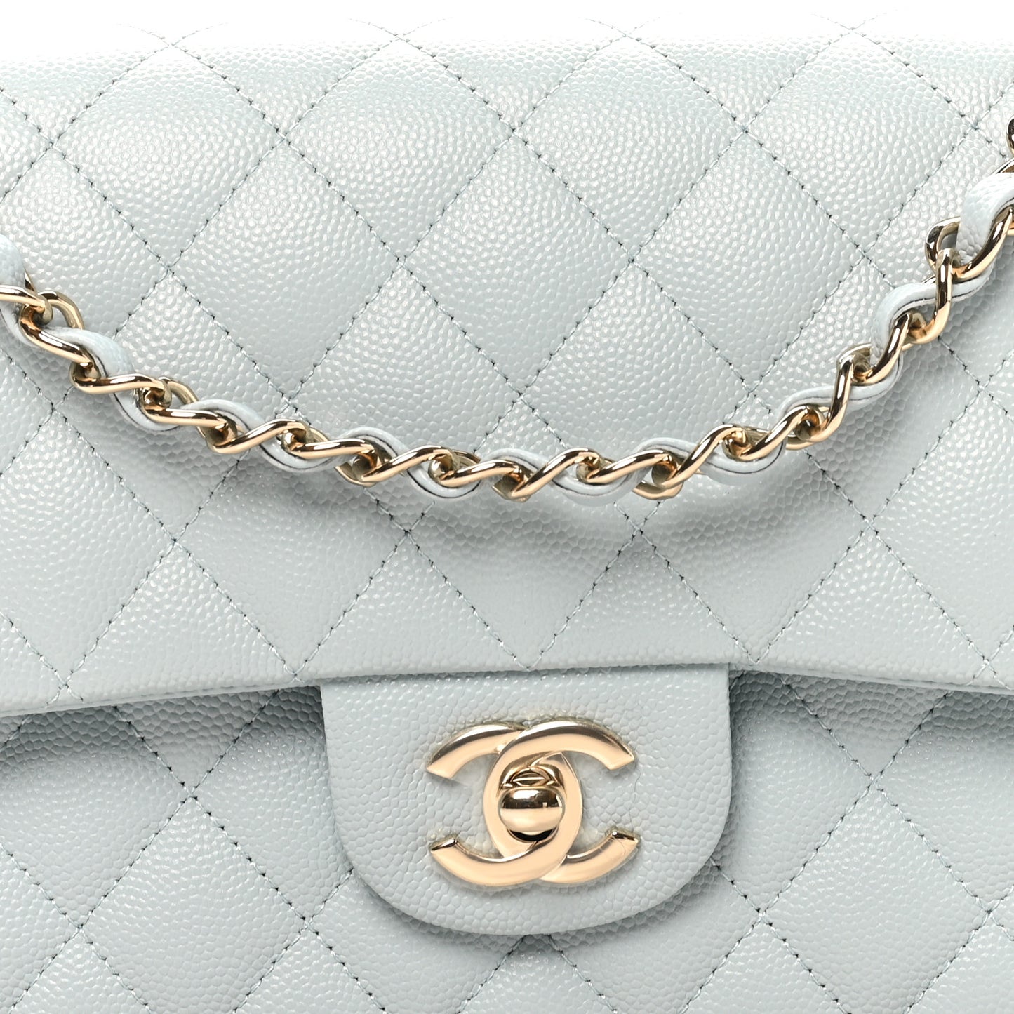 Caviar Quilted Medium Double Flap Light Blue