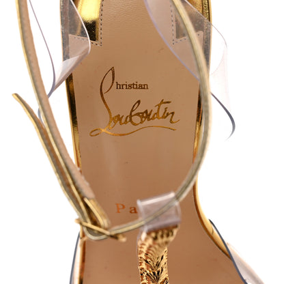 Christian Louboutin PVC Spiked Jamais Assez 100 T-Strap Sandals 38.5 Gold 6 of 8