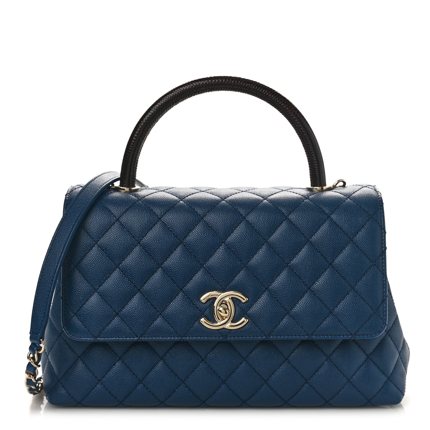 Chanel Caviar Lizard Embossed Quilted Small Coco Handle Flap Navy Blue 1 of 10