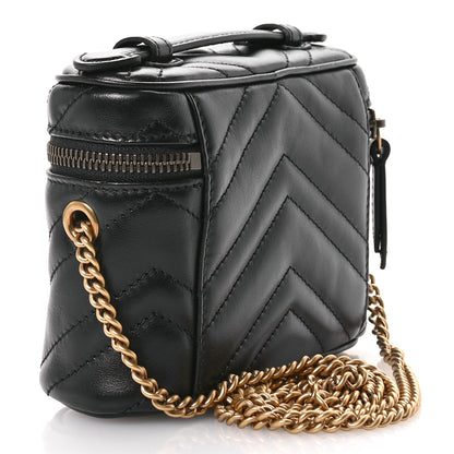 Gucci Calfskin Matelasse Chevron Mini GG Marmont Top Handle Bag Black 3 of 11