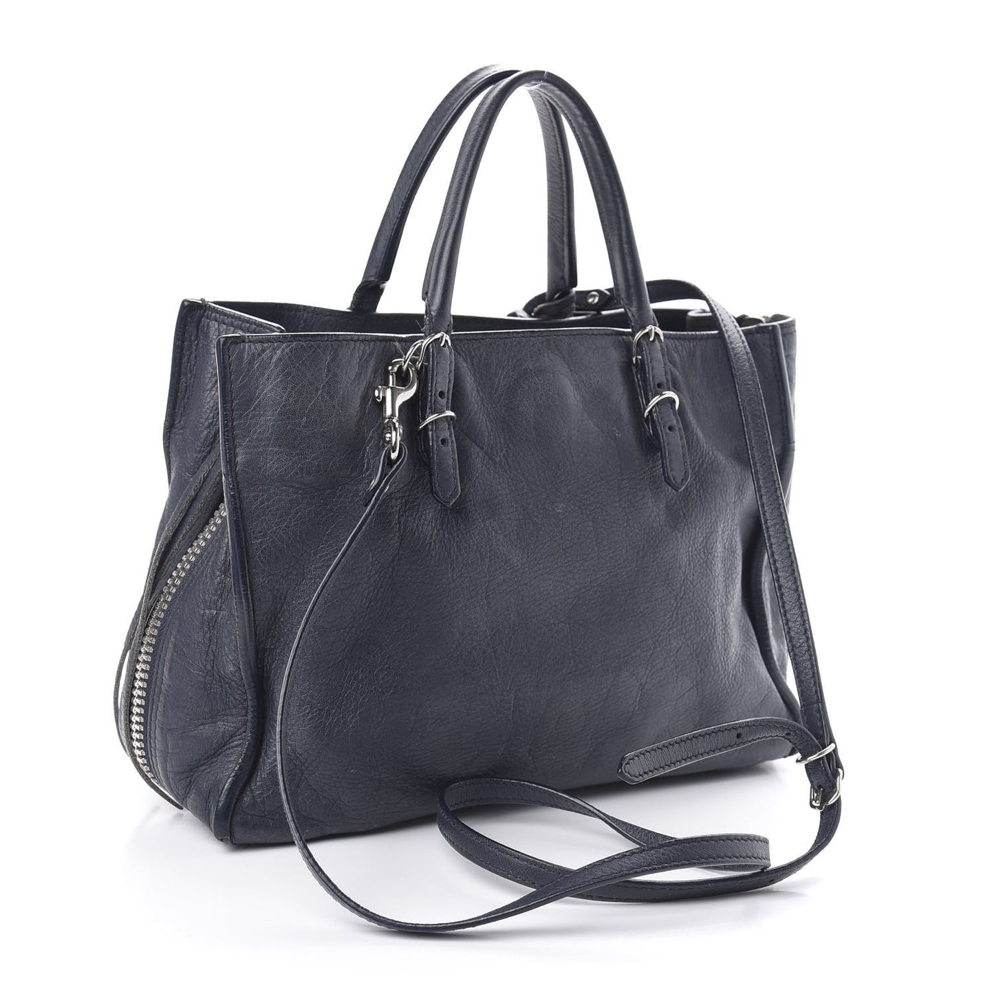 Veau Papier A6 Zip Around Tote Bleu Nuit
