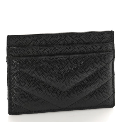 Saint Laurent Grain De Poudre Matelasse Chevron Monogram Credit Card Case Black 3 of 9