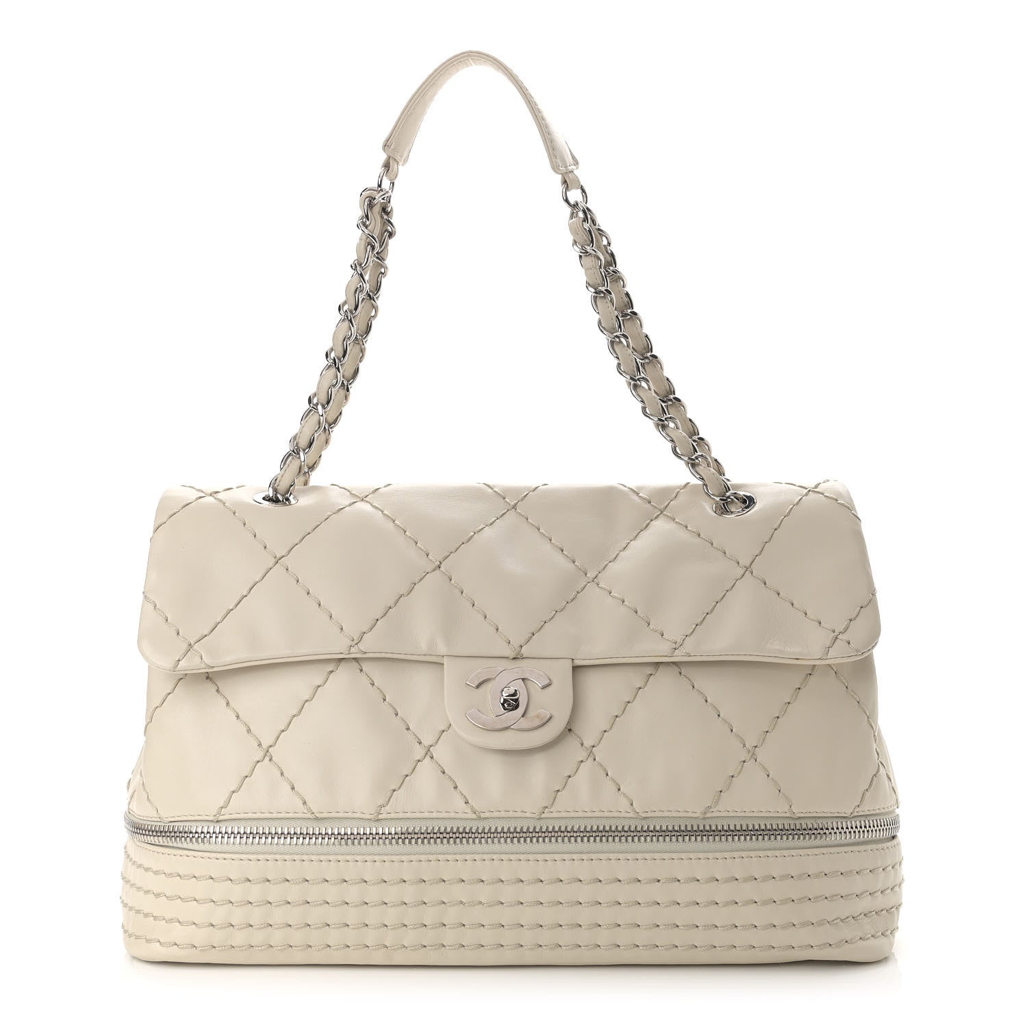 Chanel Calfskin Stitched Large Expandable Flap Bag White 1 of 15