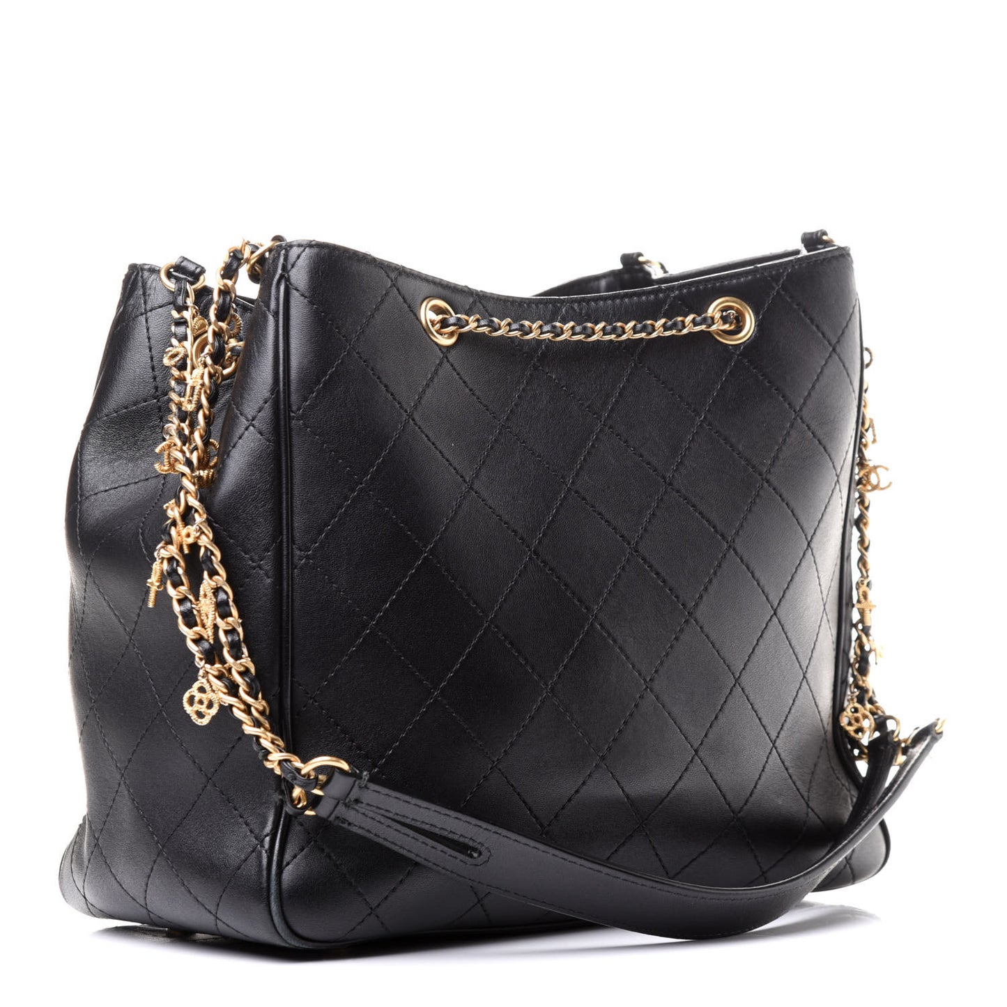 Calfskin Stitched Egyptian Amulet Drawstring Bag Black