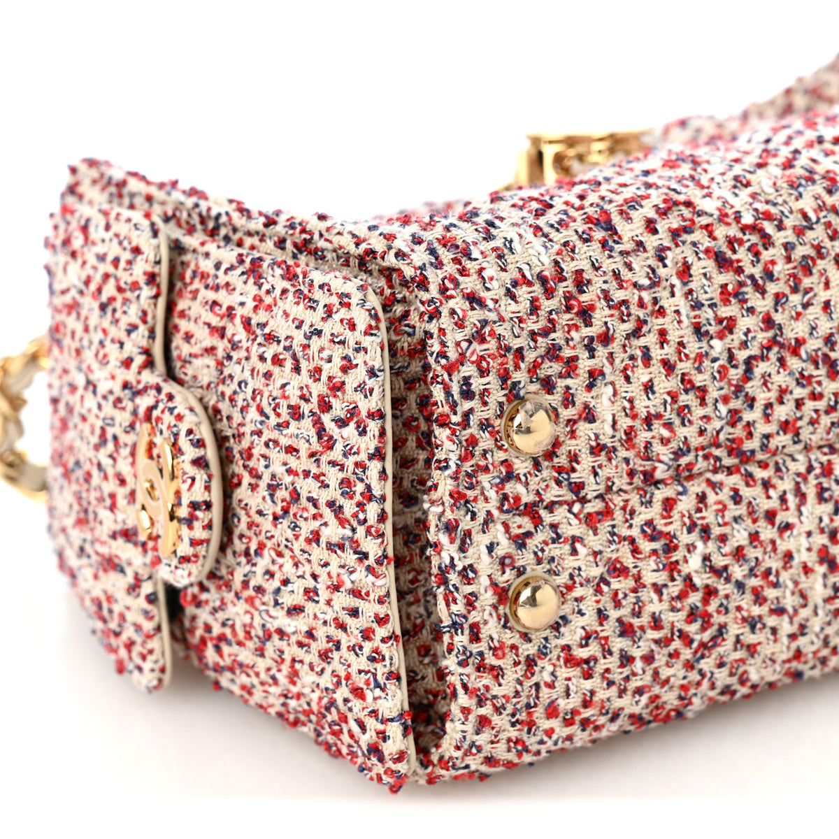 Tweed Quilted Mini Chanel 25 Handbag Ecru Red Blue