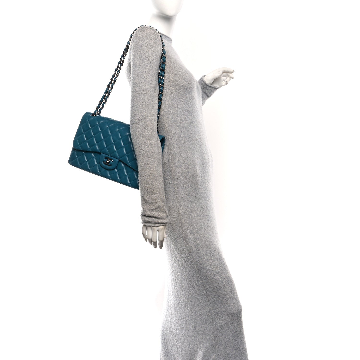 Chanel Lambskin Quilted Jumbo Double Flap Turquoise 2 of 10