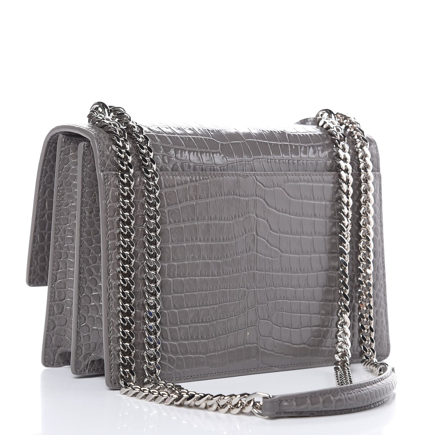 Calfskin Crocodile Embossed Medium Monogram Sunset Fog